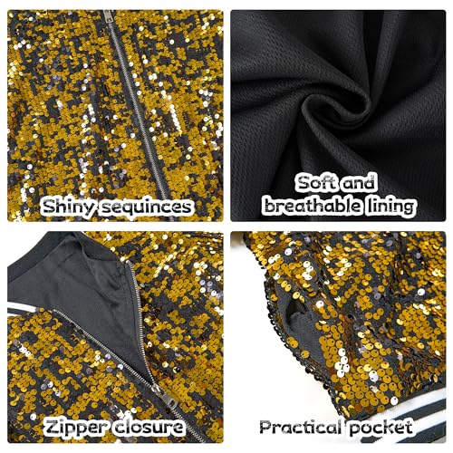 Image of LOLANTA Girls Sequin Jacket, Long Sleeve Kids Bomber Coats with Pockets, Spring Fall Outfits for 4-15 Years