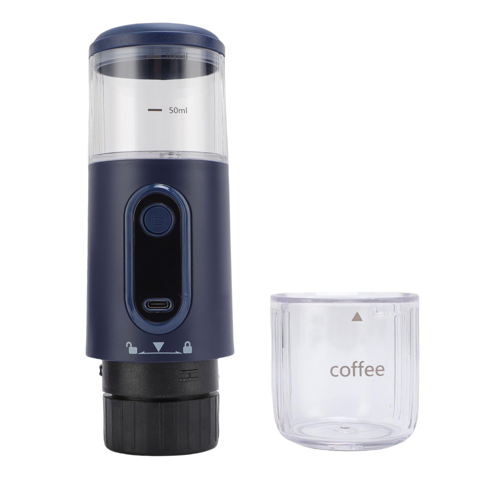 Cocoarm Macchina da caffè Portatile, Caffettiera da Viaggio in ABS con Batteria Ricaricabile da 2500 MAh, Compatibile con Capsule e caffè Macinato, Serbatoio da 100 Ml per Campeggio, Auto, (blu navy)