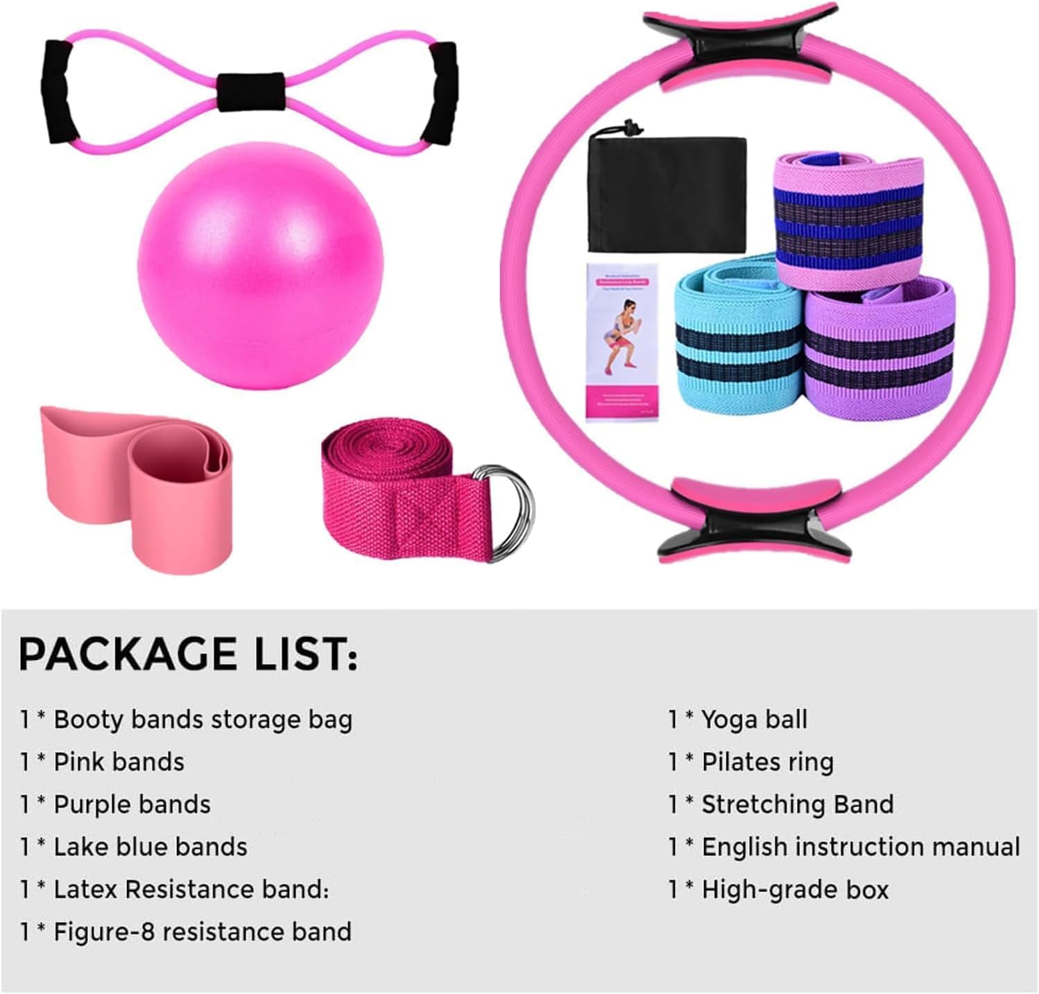 HoldOneLight Essential Pilates Workout Kit für Frauen - Enthält Pilates Ring, 25cm Yoga Ball, Booty Bands & Figure-8 Resistance Band - Komplettes Pilates Equipment Set für Fitnessübungen