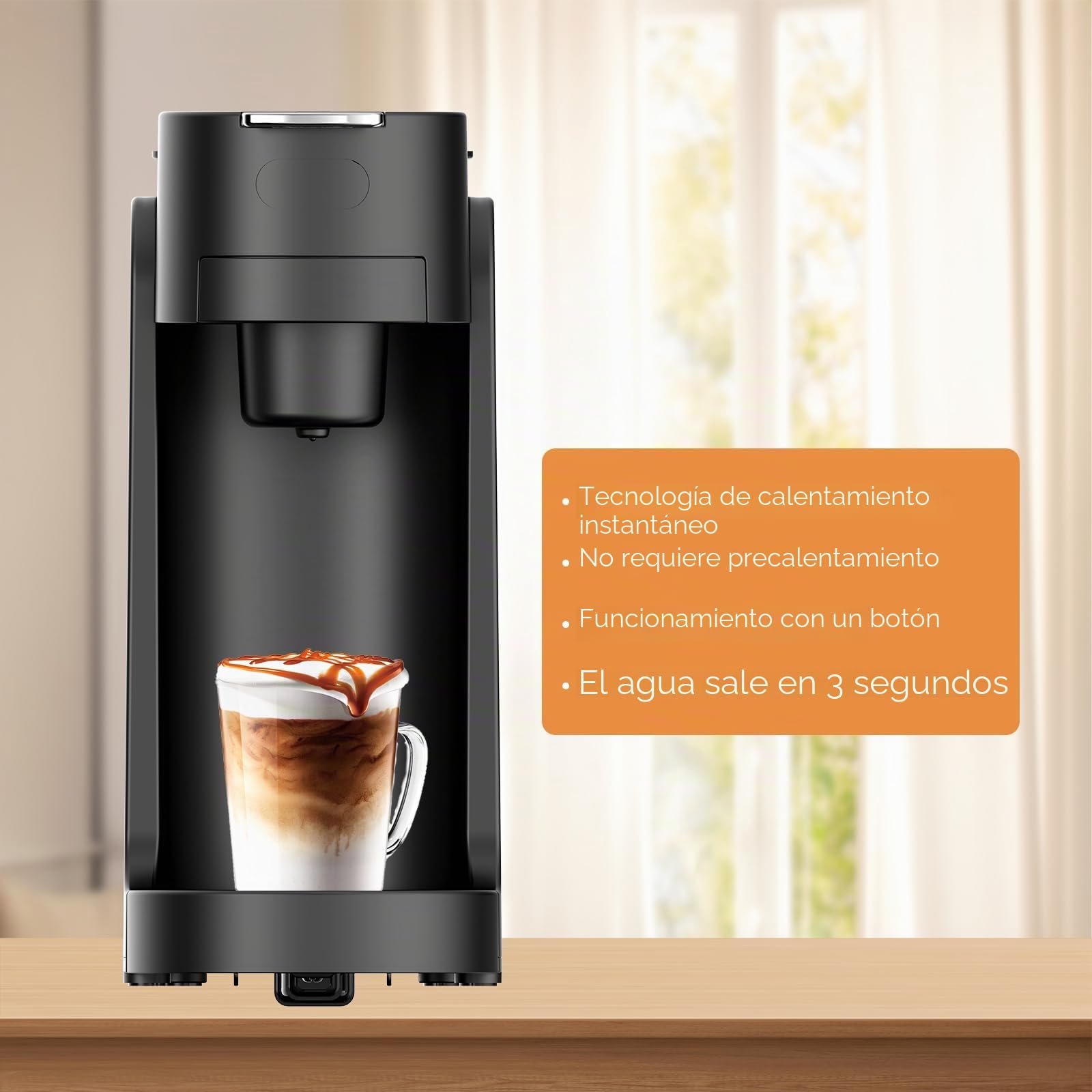 Eznaobo Cafeteras con cápsulas, K-Mini Cafetera de cápsulas K-Cup de un solo uso, 3 tamaños de infusión, botón fuerte, depósito extraíble de 350 ml, cafetera espresso muy para café en polvo (black)