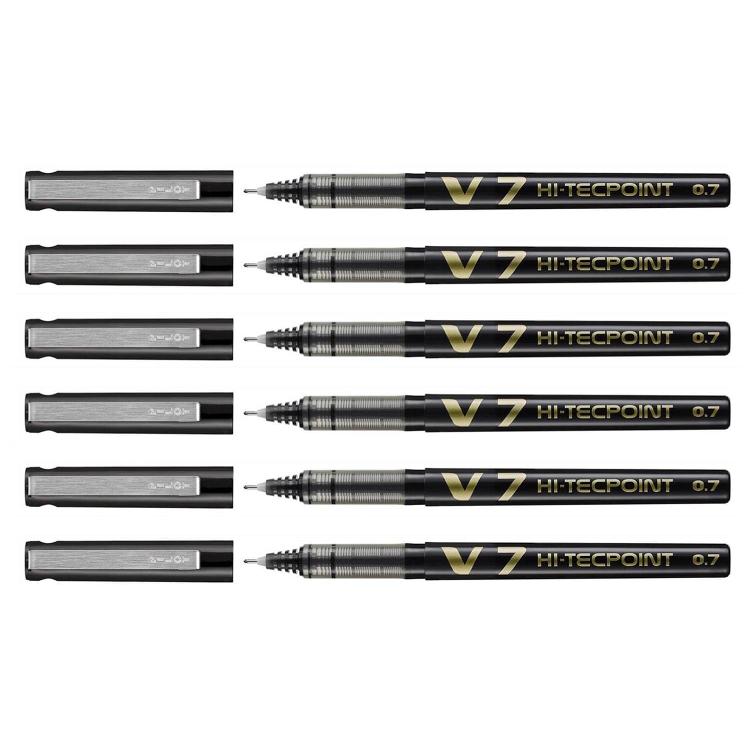 Pilot V7 Hi-Tecpoint Rollerball Pen - 0.7 mm Tip - Black Ink - Set of 6 - Supplied Loose