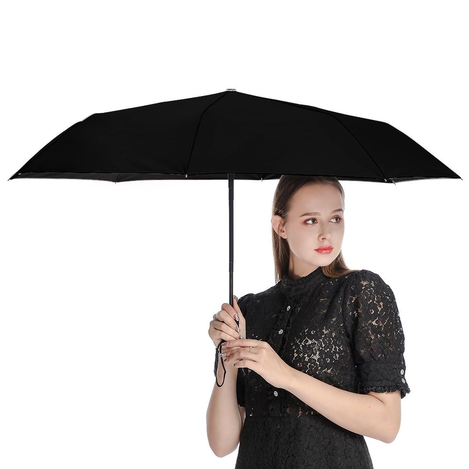 Paraguas personalizado con imágenes, logotipo, texto, personalizable, paraguas plegable, compacto, paraguas de viaje, regalos para hombres y mujeres, color negro puro 8