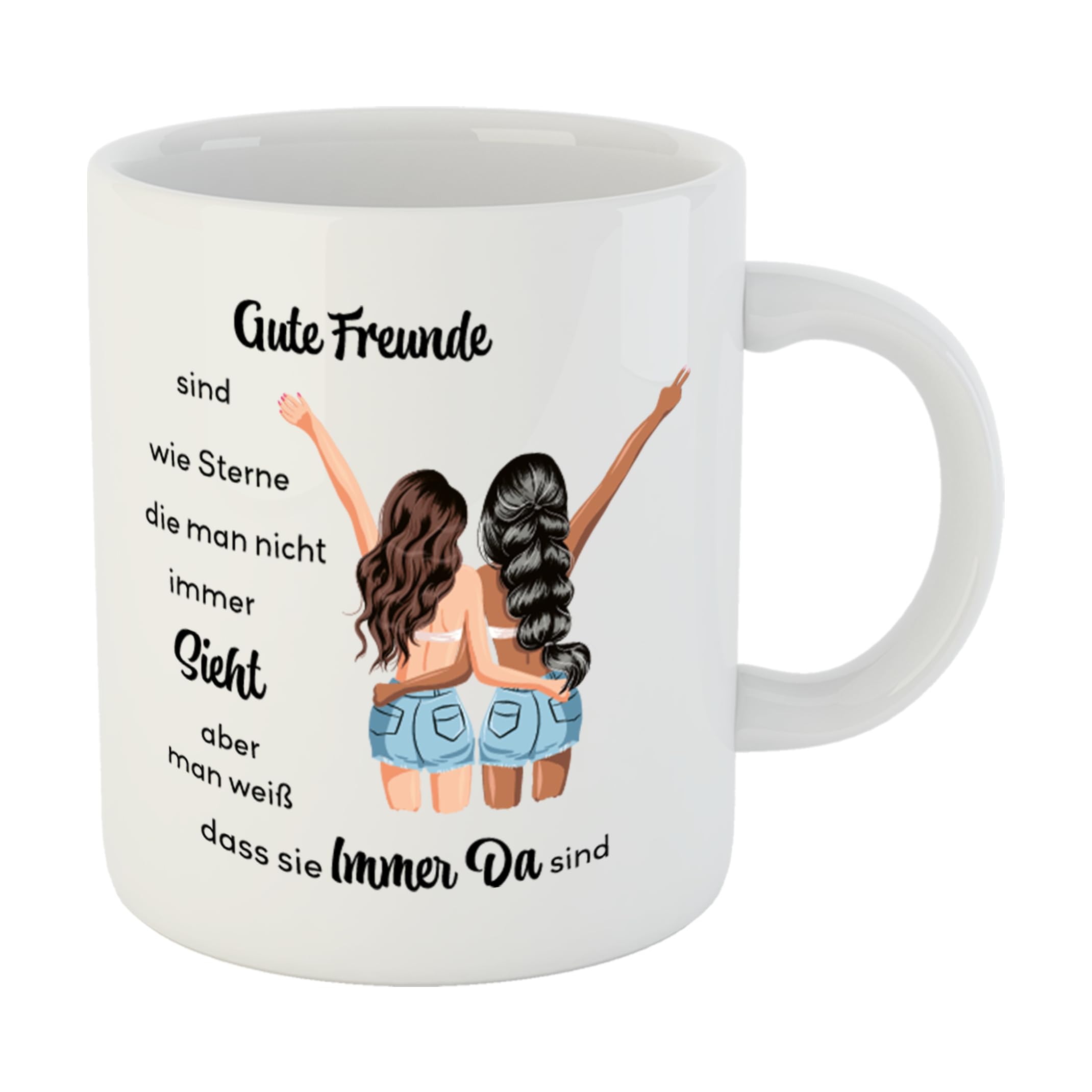 Tassensachen Freunschafts Tasse mit Spruch - Gute Freunde sind wie Sterne - Kaffeetasse Teetasse aus Keramik in Weiß - ca. 330 ml spülmaschinengeeignet