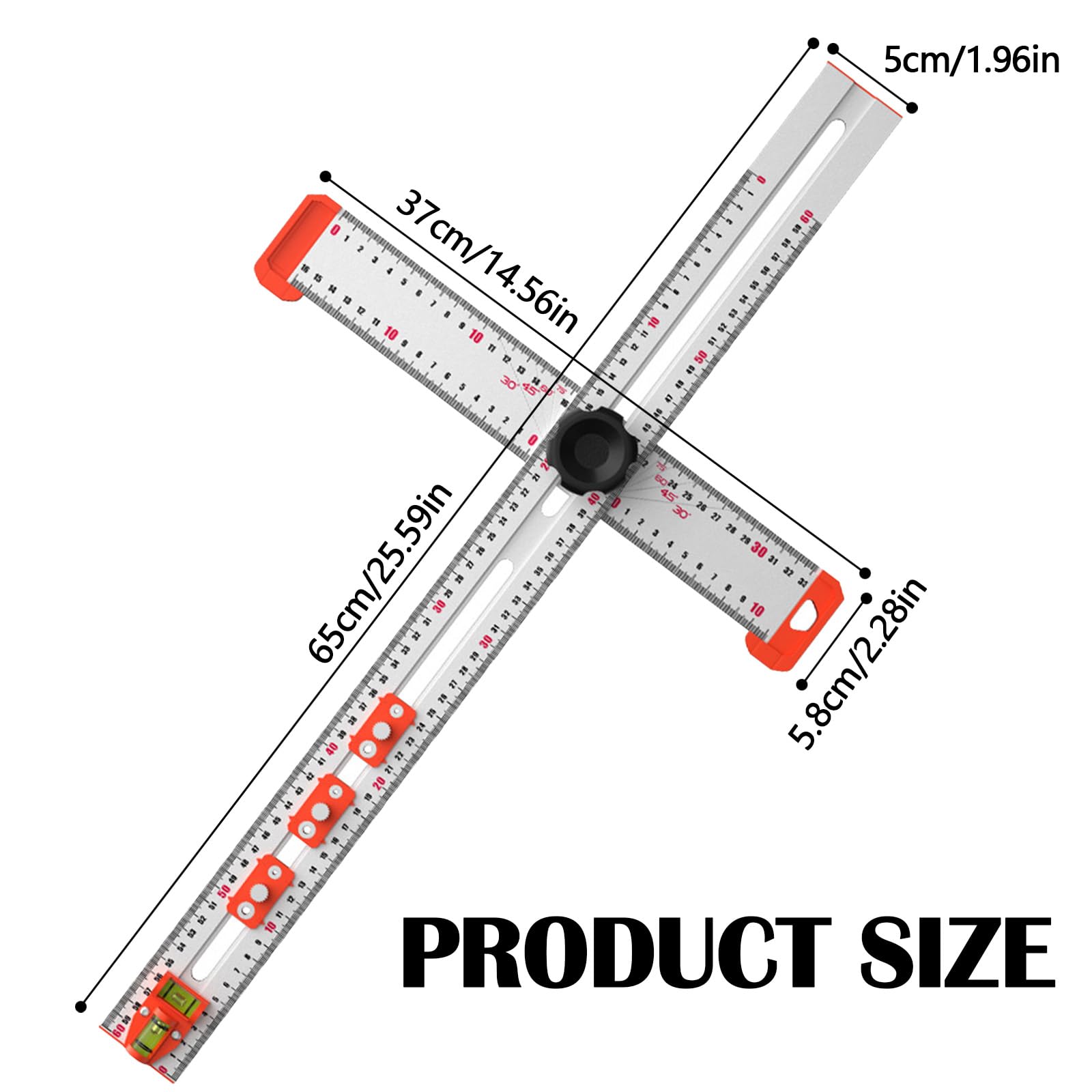 Règle Carrée en T de Positionnement de Forêt 4-en-1 avec Angle de Haute Précision de 60 cm - Angle Réglable Coulissant