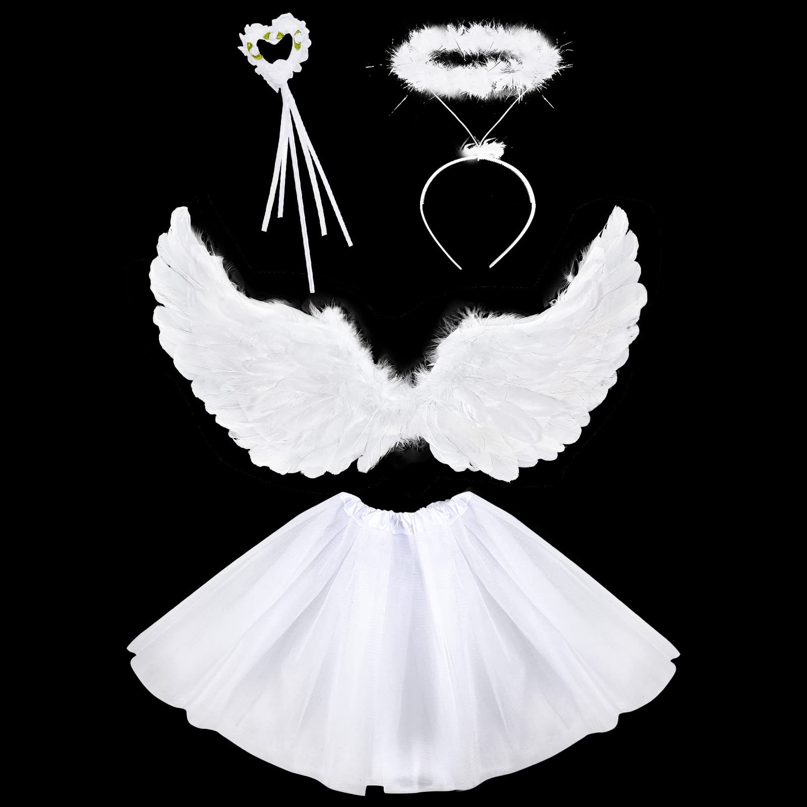 Set De Alas De Ángel Blanco Con Aureola Y Varita – Tamaño 60x35 Cm, Ideal Para Disfraces De Halloween, Carnaval Y Fiestas De Cosplay