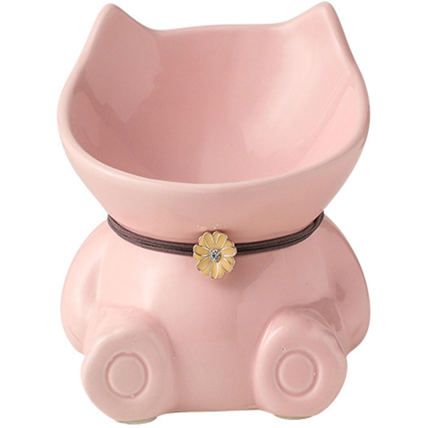 Disoza Ceramic Raised Cat Bowls for Indoor Cats 5.8 Inch Pink Cute Elevated Food Bowls 15° Tilted Whisker Friendly Water Bowl Dishwasher Safe Puppy