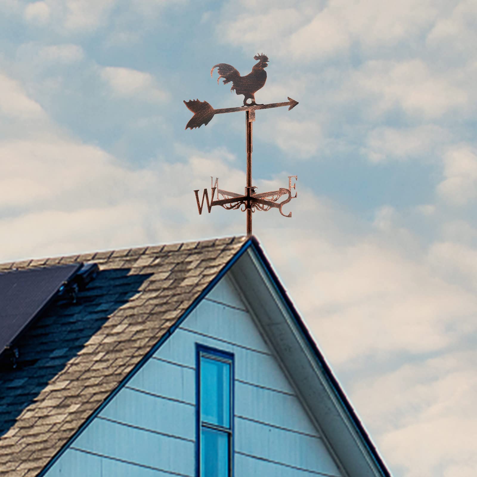 Dyna-Living Wetterhahn Windfahne Weather Cock Wetterfahnen Weather Vane Metall Cockerel Weathervane Retro Wind Vane Mini Hahn Wetterfahne fur Wind Direction Indicator und Roof Decoration
