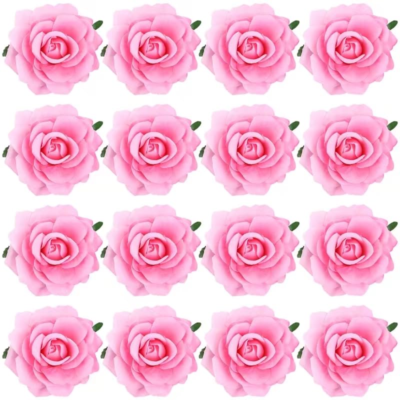 Cinaci 16 Pieces Realistic Pink Rose Flower Brooches Hair Clips Barrettes Wedding Party Prom Floral Hair Pins Accesssories for Women Girls