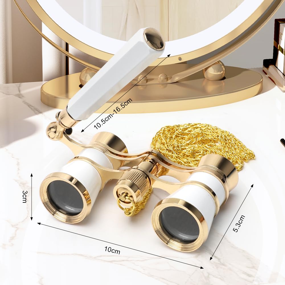 CEWROM Opernglas Theaterglas mit ausziehbarem Griff 3X Vergrößerung Fernglas, Metal Body with Chain Optical Lens Theater Telescope Retro Design Women Girls Gifts