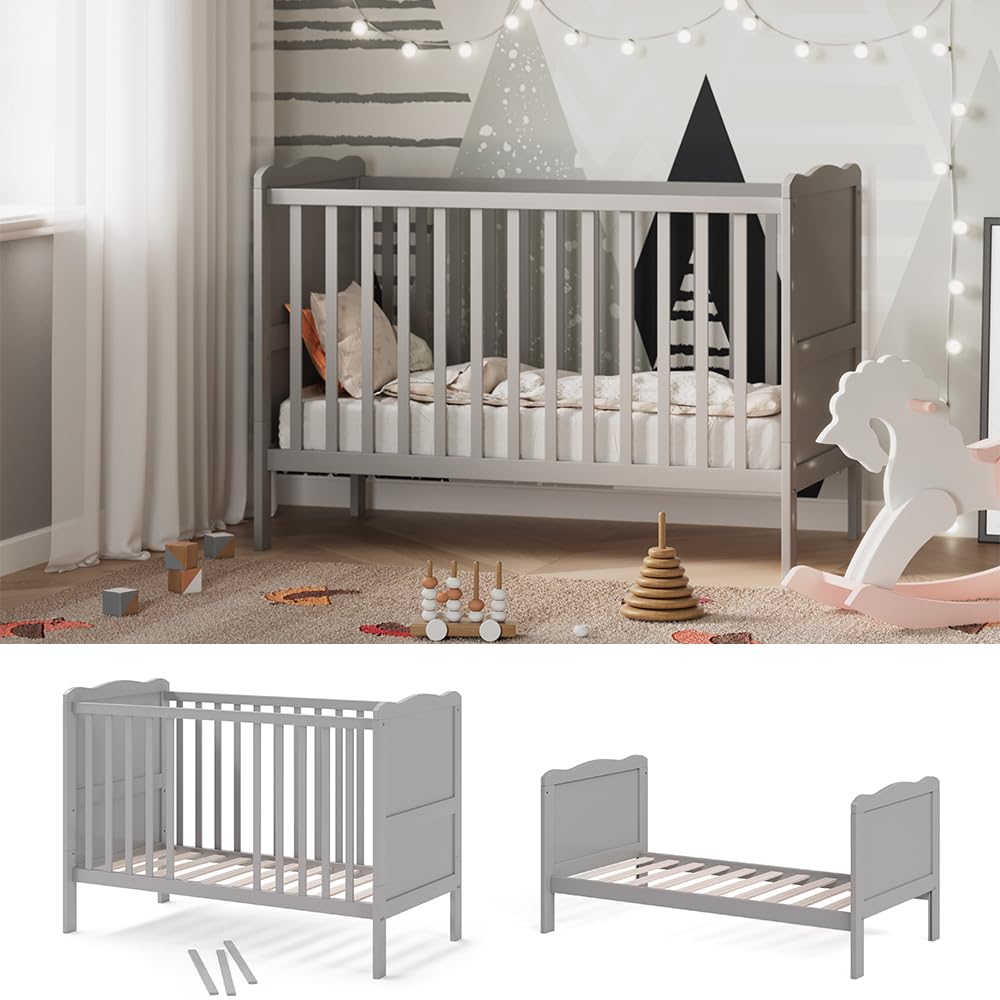 VitaliSpa Culla neonato Tobi, Grigio, 60x120 cm, con rete a doghe regolabile in altezza e sponde laterali rimovibili
