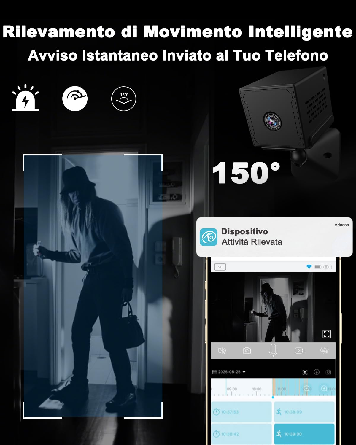 Mini Telecamera Spia Nascosta, 4K FHD Telecamera Spia con Visione Notturna e Rilevamento Movimento, Microcamera Spia con Batteria 2000mAh, Mini Telecamera Wifi/Senza Wifi, Spy Cam per Interno Estern