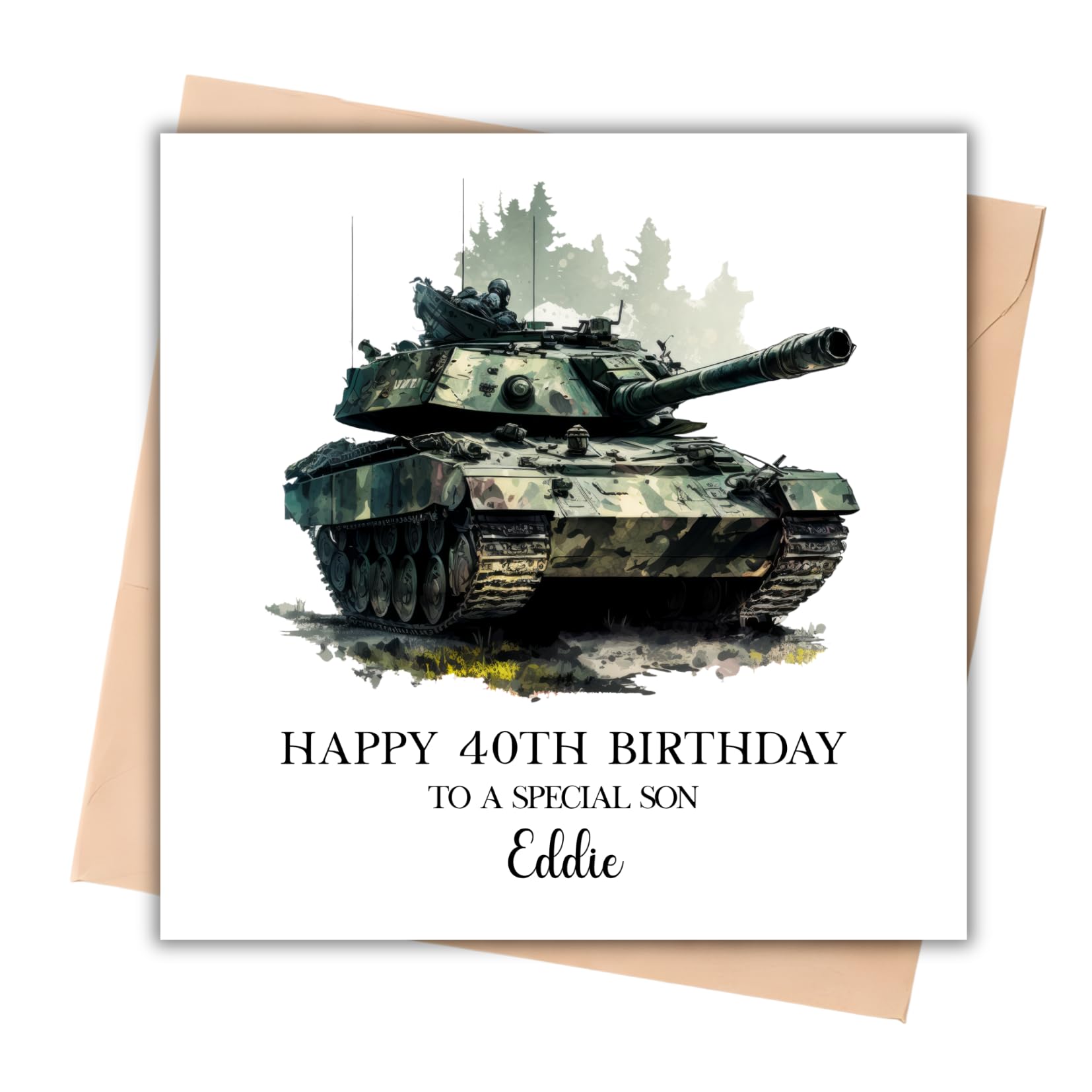 Army Tank Birthday Card - 6x6 Inches - Personalisable - Optional Badge