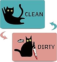 Vista 9 de Imán divertido de dibujos animados con diseño de gato limpio y sucio para lavavajillas, imán para lavadora, gato negro, nevera, limpio, sucio, doble
