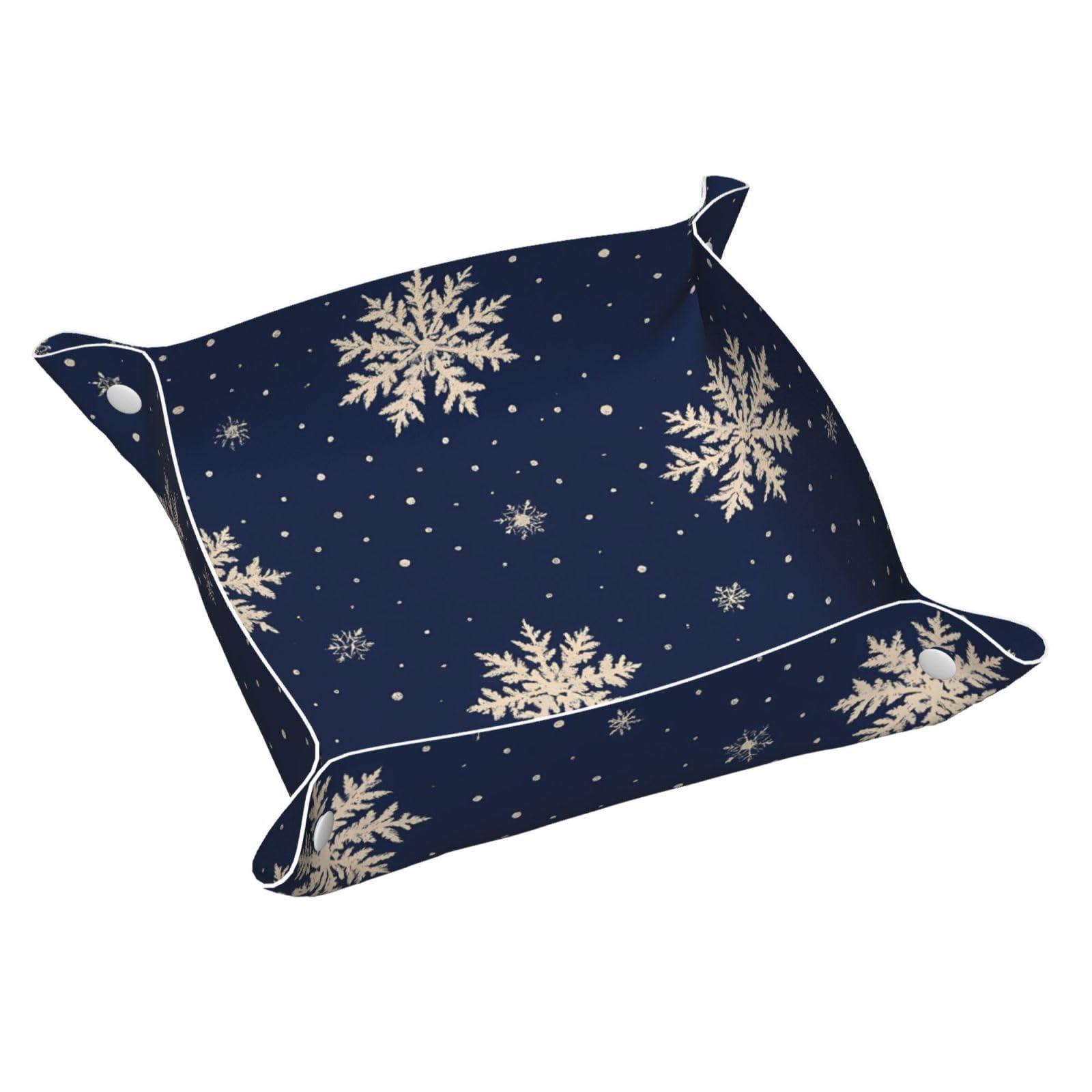 HLBSDM Navy Blue White Snowflake Tray Men's Leather Valet Parking Portable Entrance Trays Bedside Storage Box