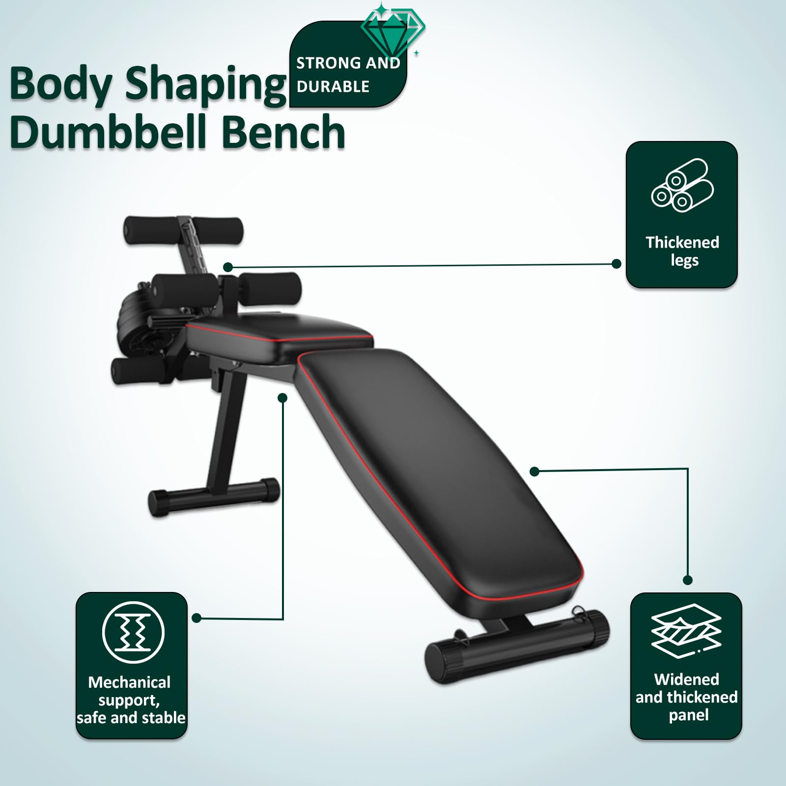 Panca Addominali Panca Posturale Panca Fitness con Imbottitura in Schiuma ad Alta densità, Attrezzatura compatta per Palestra Domestica per distensioni con manubri/Curl/Sollevamento Gambe