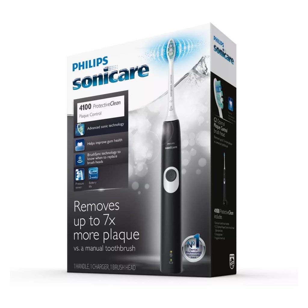 Philips Sonicare ProtectiveClean 4100 Electric Rechargeable Toothbrush, Plaque Control, Brown Box Packaging, Black