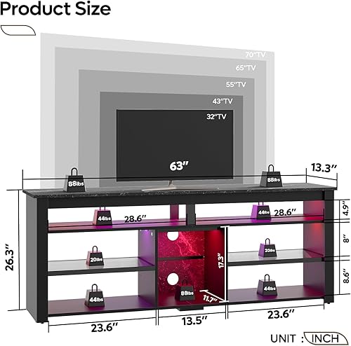 Miniatura 5 de Bestier Soporte de TV para TV de 70 pulgadas, centro de entretenimiento alto con 2 luces LED, consola de TV para juegos con almacenamiento para PS5,