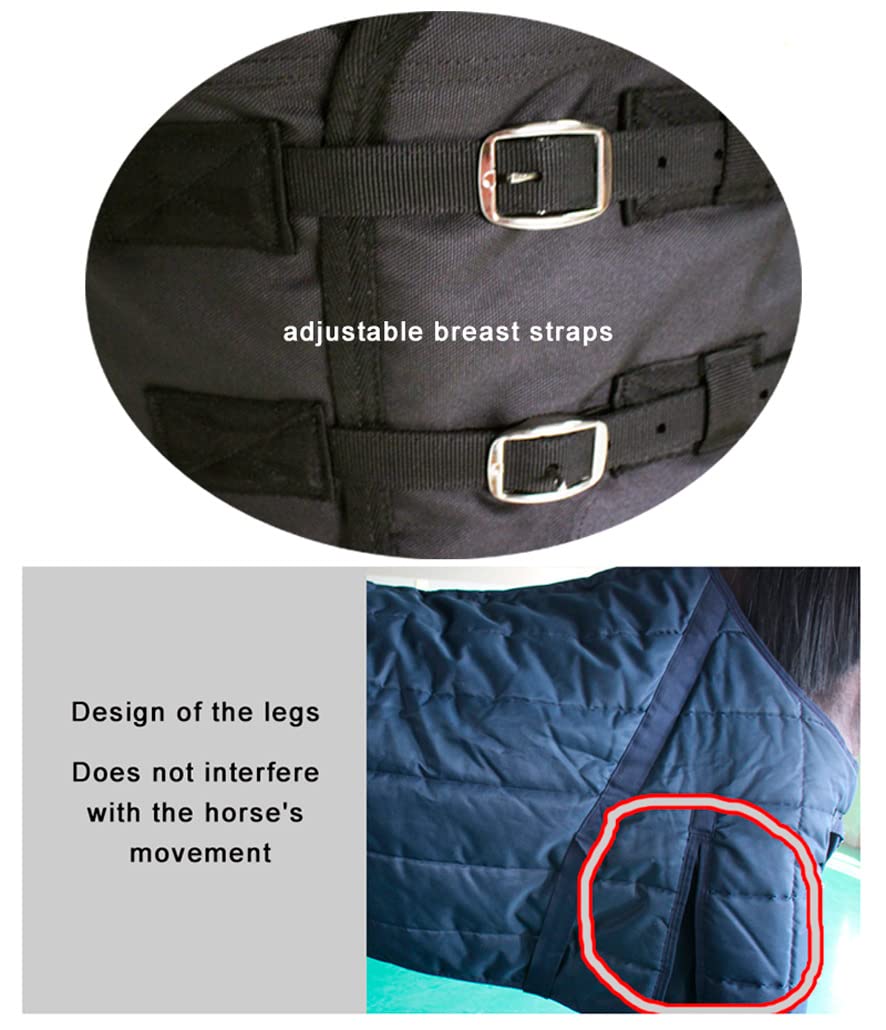 Coperta invernale impermeabile per cavalli, verde scuro, 250 g, per cavalli Shetland, pony, resistente e accogliente, con collo standard, 1200D