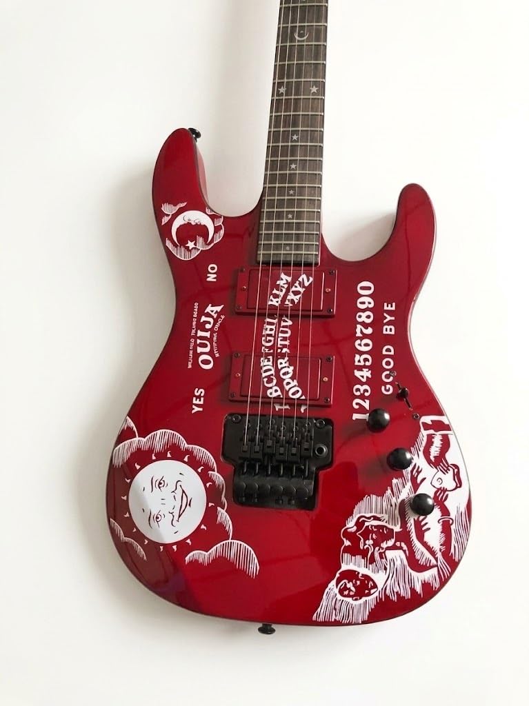 Chitarra elettrica a corpo solido, grafica Red Occult Spirit Board con doppio humbucker e tremolo di bloccaggio, 6 corde a grandezza naturale for heavy metal (Guitarra Eléctrica)