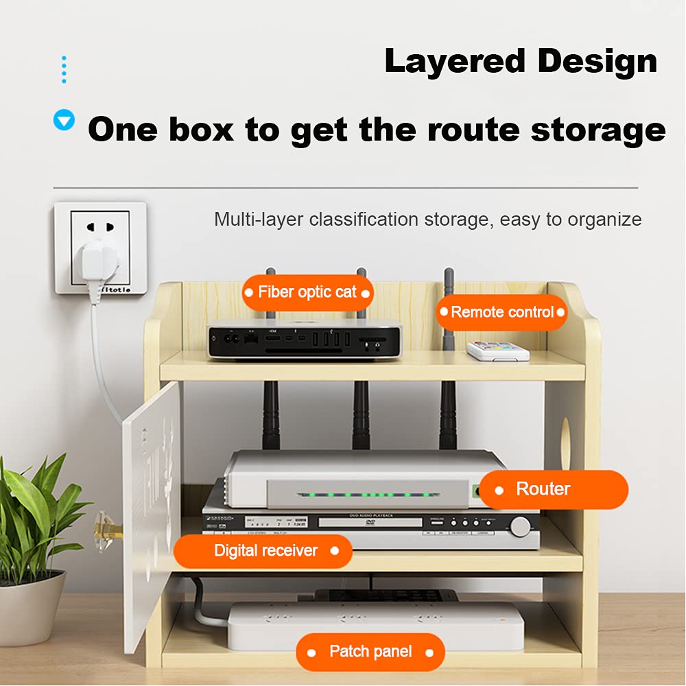 Hggzeg Boîte de Rangement de routeur Support de Stockage WiFi en Bois Multicouche de Bureau avec Support de Stockage de décodeur de télécommande de Grille(jl05,Érable Blanc)