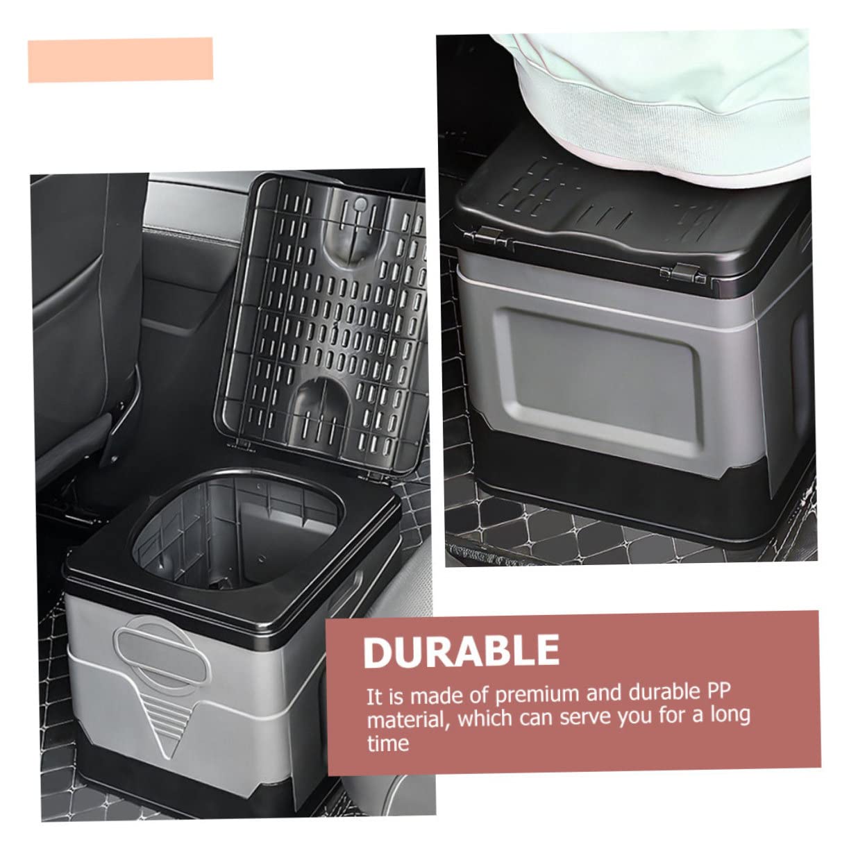 Toilettes Pliantes Portables pour Voiture Noir et Gris, Pot Pliable Léger et Solide, Toilettes d'urgence Camping Extérieur, Équipement Voyage Pratique Adulte