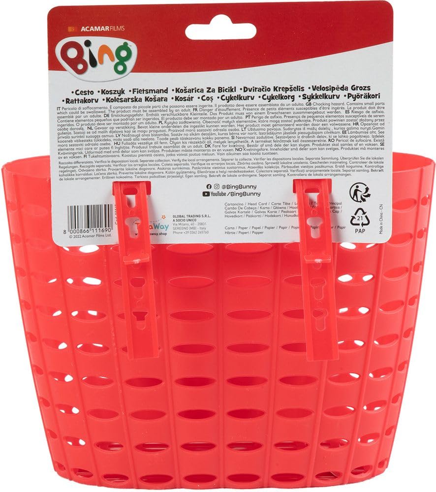 Cestino portaoggetti ciclo bambino unisex con coniglietto Bing rosso per bicicletta