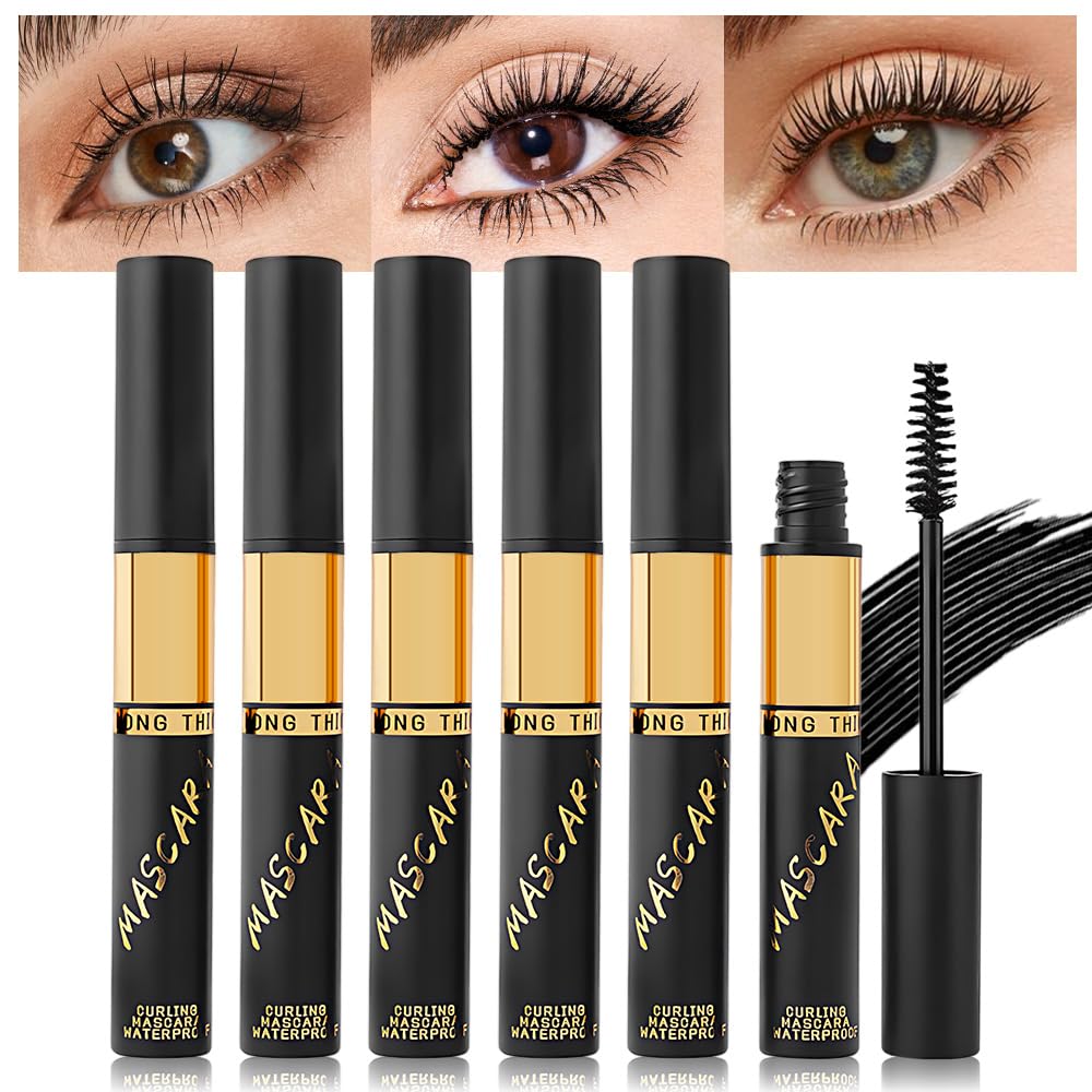 5 PCS Black Voluminous Original Volume Building Mascara Makeup, Lengthening, Defining, Curling, Multiplying, Buildable Formula,Cruelty Free,Waterproof Bulk Mascara Pack