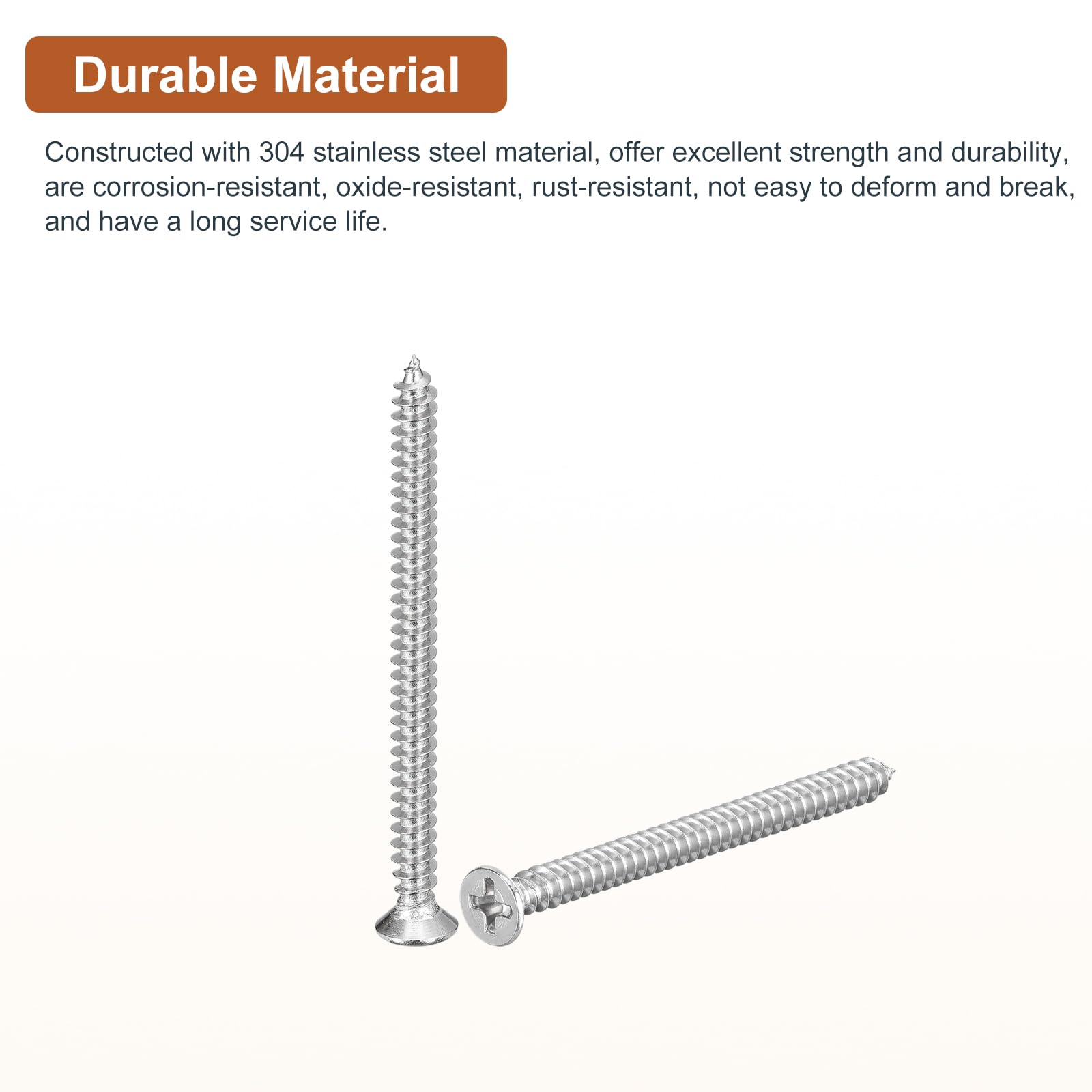 DTGN 20Pcs M4.2x60mm Flat Head Wood Screws, 304 Stainless Steel Phillips Self Tapping Screws - Good for Woodworking Furniture - Silver - Image 3