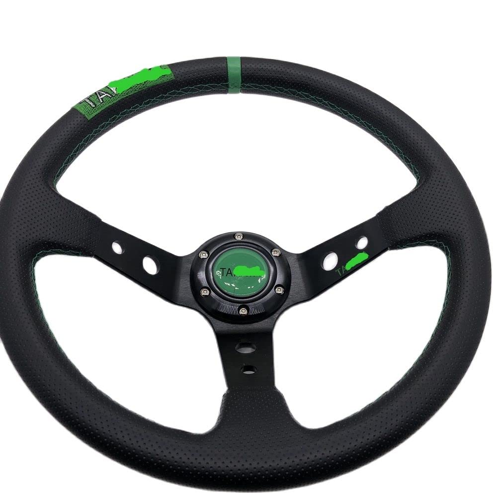Volante Desplazado Juego de Carreras Universal Volante de 14 Pulgadas 35 0mm Cuero Negro a la Deriva CLORURO DE POLIVINILO Rueda de Plato Profundo Volante Deportivo