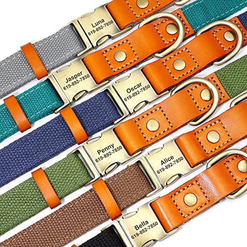 Collier pour chien en cuir véritable et nylon bleu vert réglable taille L - 5