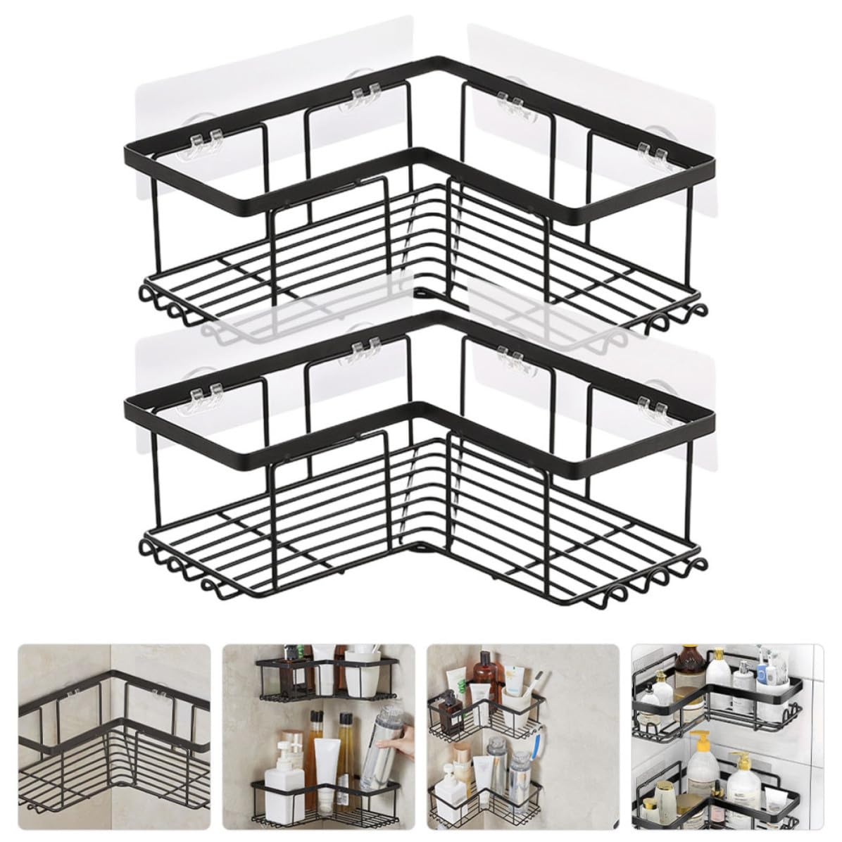 TEHAUX 2 Organizadores de Ducha en Acero al Carbono Negro, Estantes de Esquina sin Taladro Adhesivo Fuerte para Baño y Cocina, Diseño en Forma de L