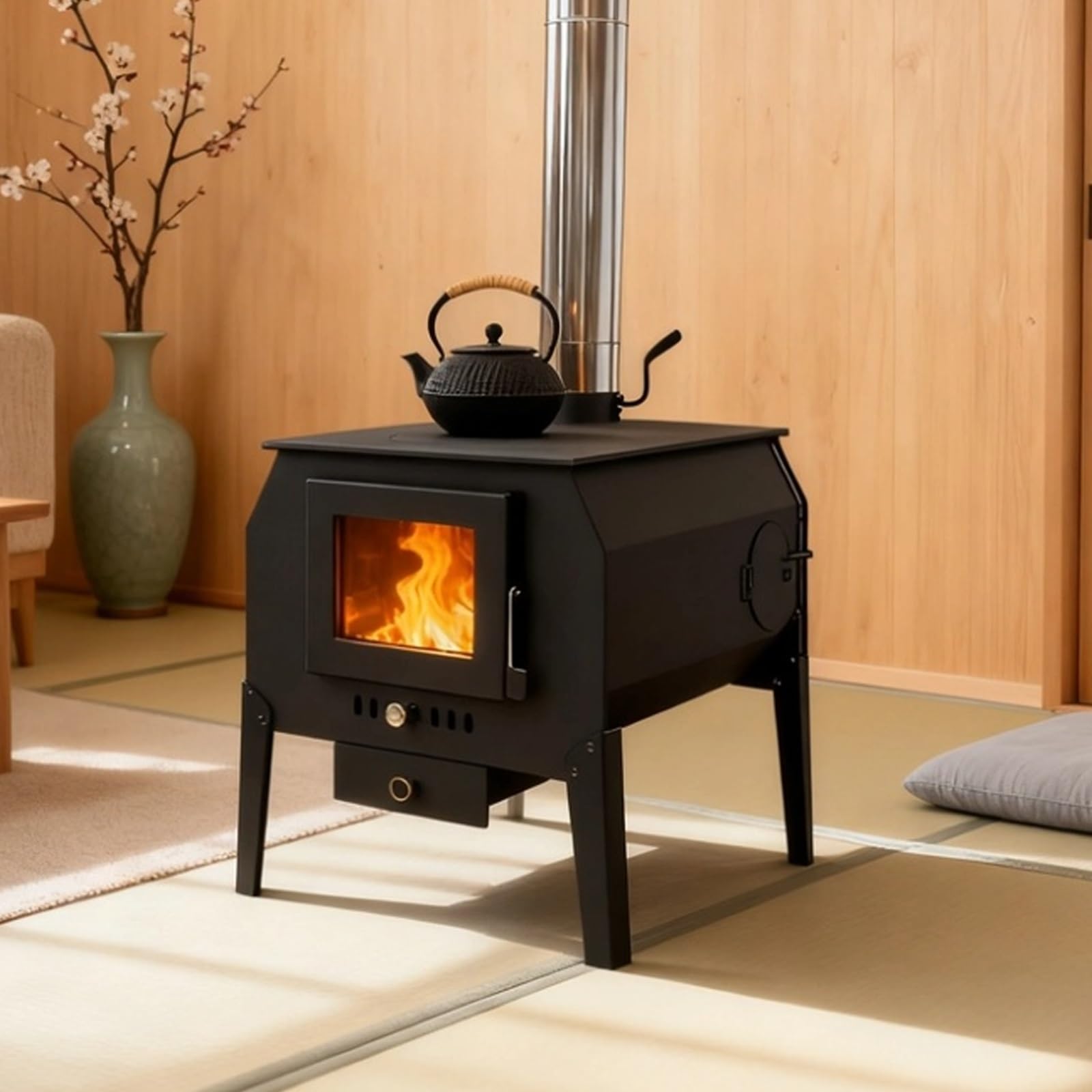 Finestra di Visualizzazione del Fuoco Stufe a Legna da Interno con Forno Combustione per Gassificazione Si Riscalda Rapidamente, Senza Fumo Stufa a Legna