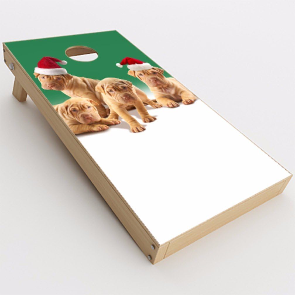 Skin Decal Vinyl Wrap for Cornhole Game Board Bag Toss (2xpcs.) / Shar-Pei Puppies in Santa Hats