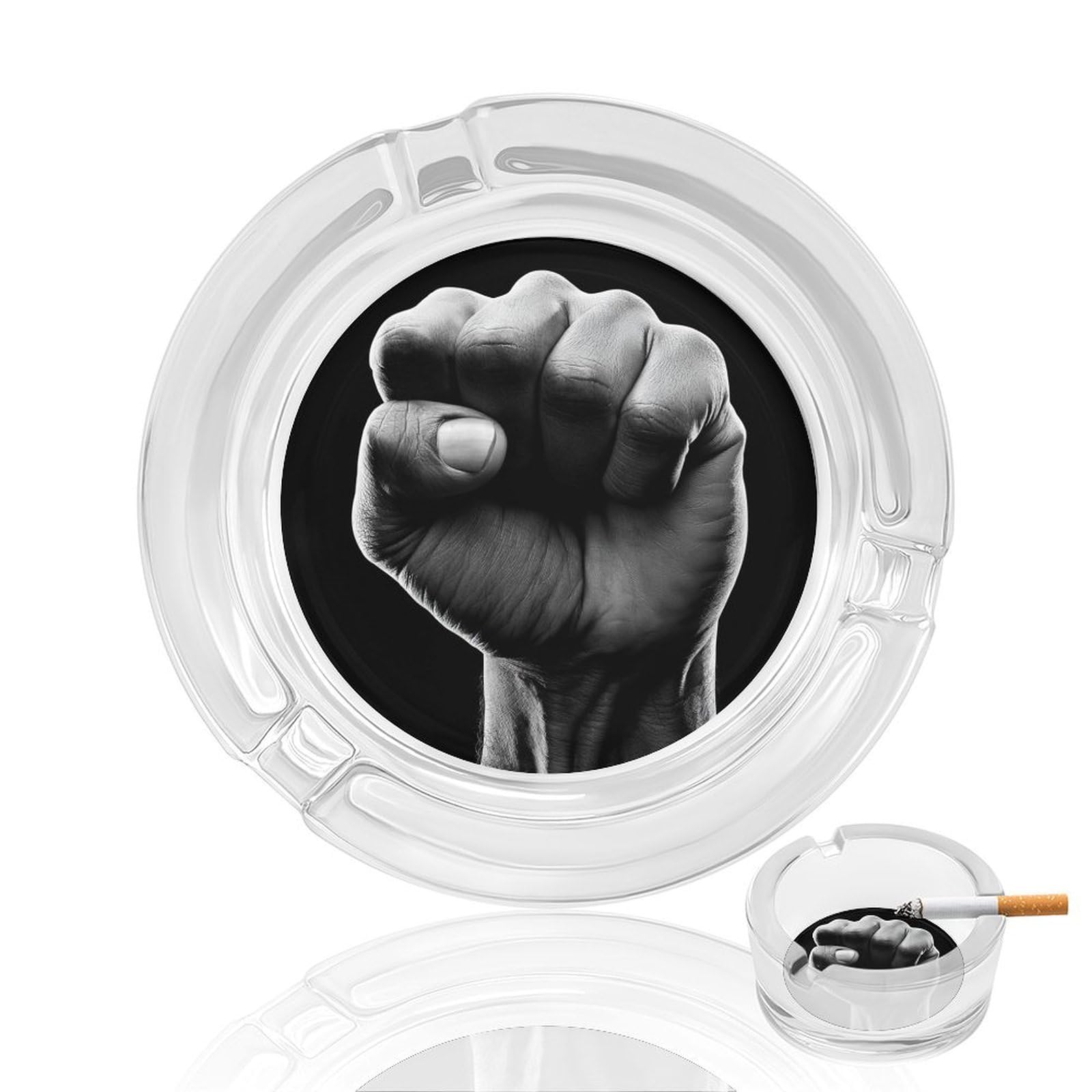 Fist Black And White Glass Ashtray for Cigarettes Portable Decorative Ash Trays for Home Office Decor