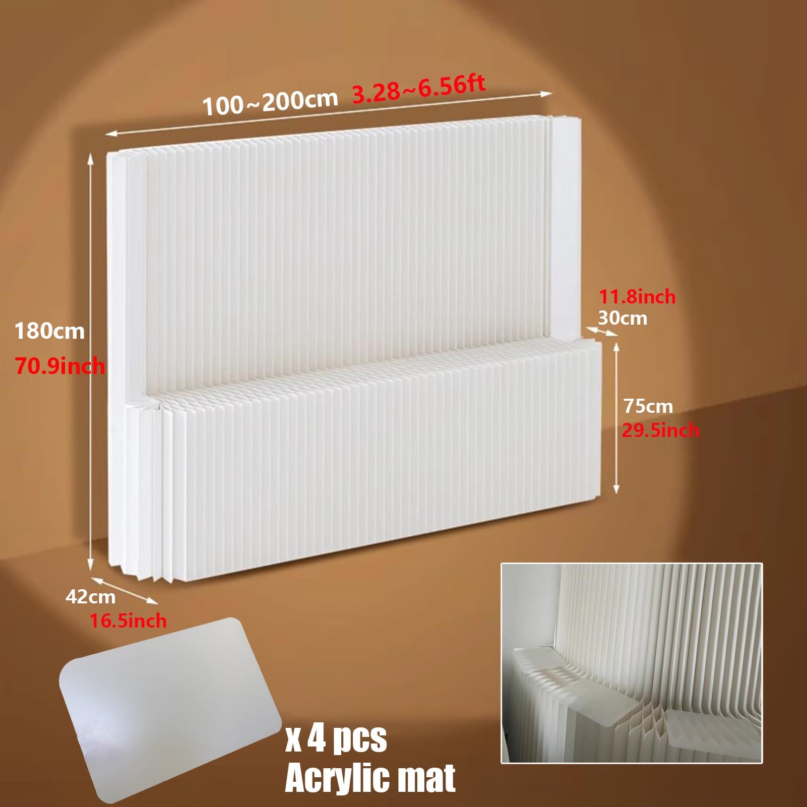 Biombo Separador Paneles De Papel Retráctiles Para Separar Ambientes, Mamparas Plegables Con Estantes, Separador De Ambientes Independiente Para Casa, Oficina, Estudio, Tienda De Ropa.(1.8x2m/5.9x6.56