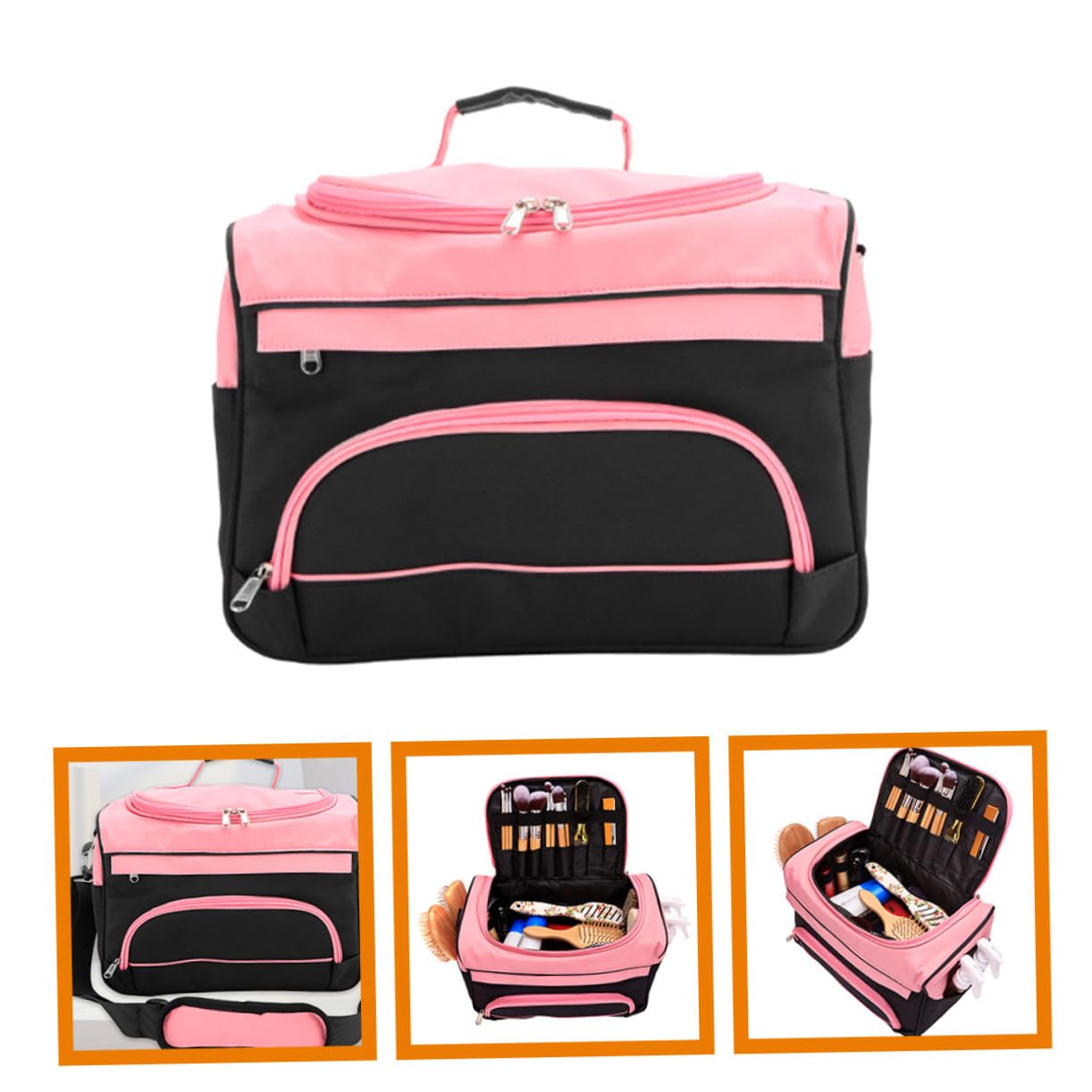 Borsa da Parrucchiere da Viaggio Rosa in Oxford Metallo