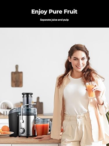 Miniatura 7 de Exprimidor de 1000 W con boca grande de 3.2 pulgadas para frutas enteras y verduras, extractor de jugo con 2 velocidades, sistema antigoteo, fácil