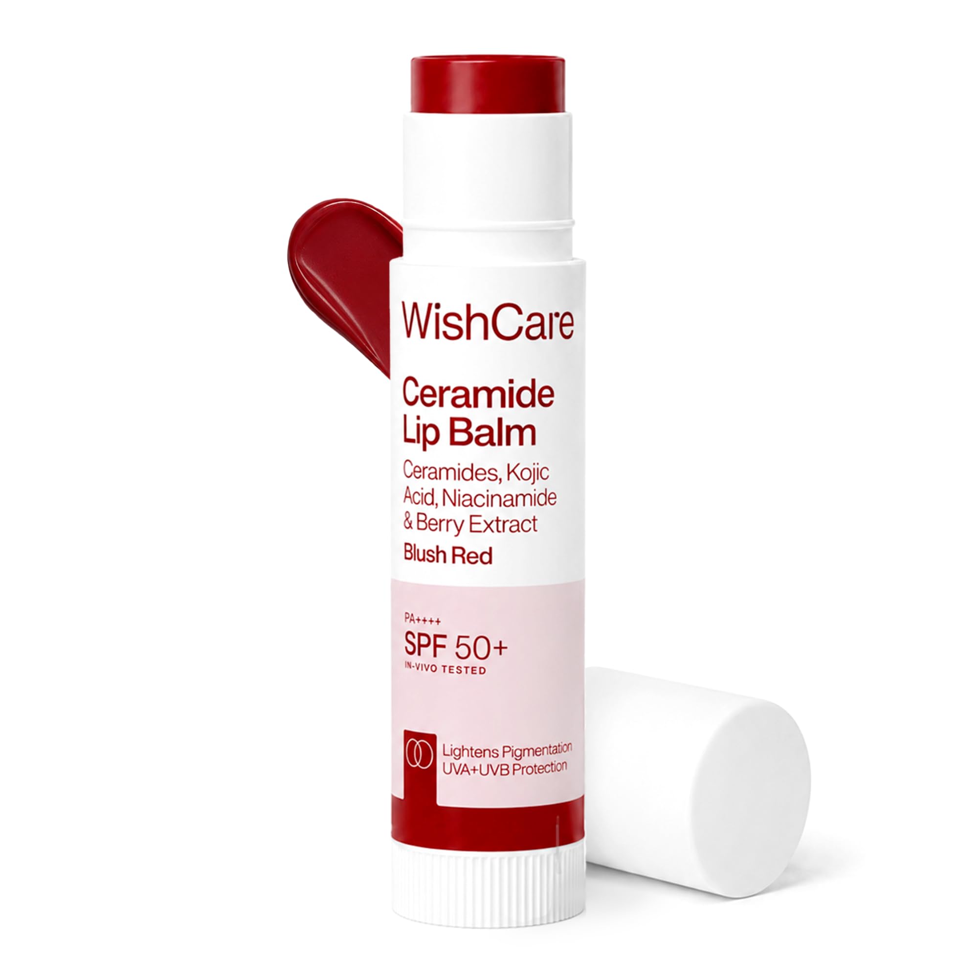 WishCare Tinted Lip Balm SPF 50 PA+++ | Brightening Lip Balm for Dark Lips | In-Vivo Tested | Kojic Acid & Niacinamide | For Women | 5g (Blush Red)