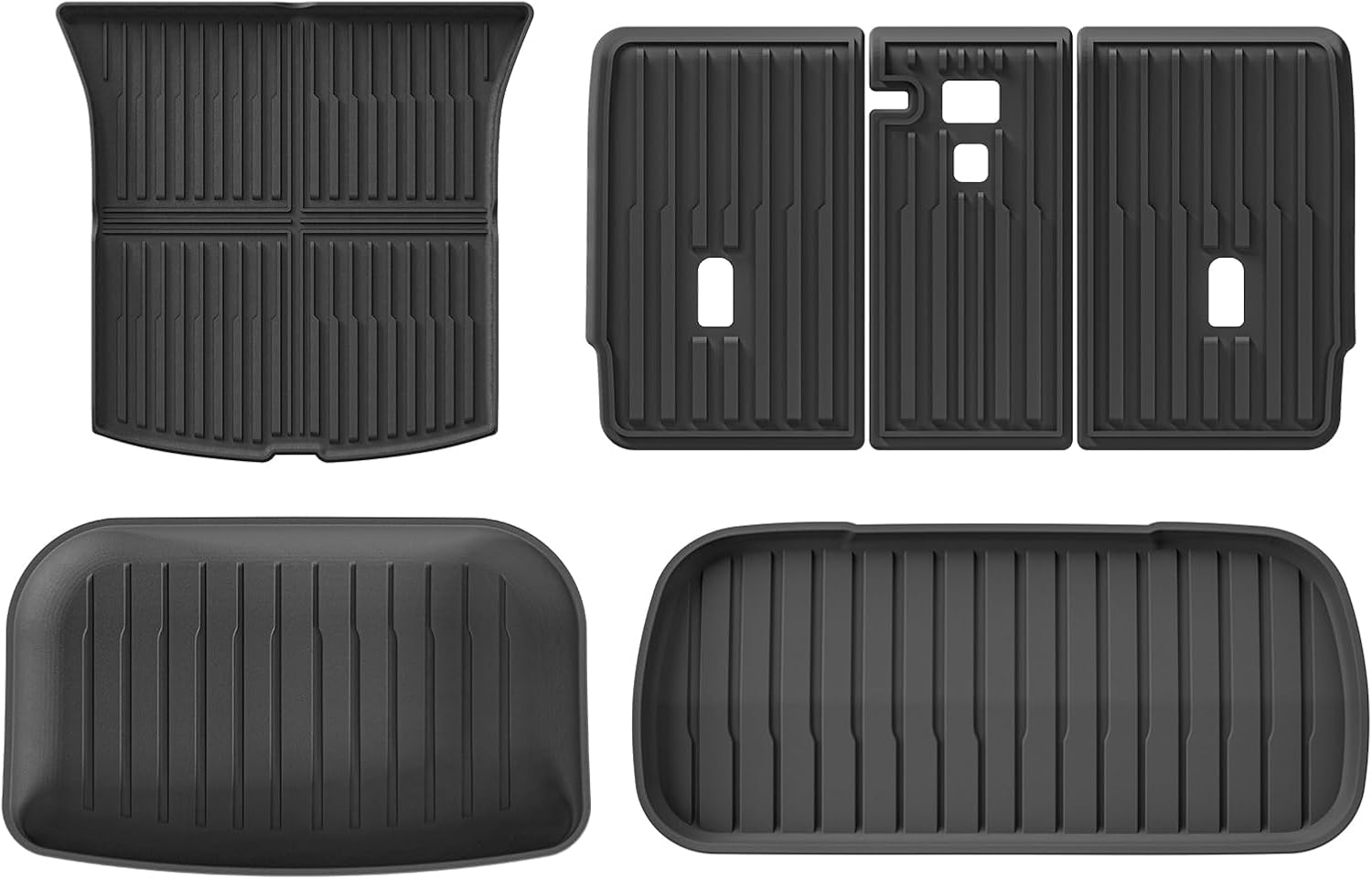 LUCKEASY 4PCS Rear & Front Trunk Mat& Backrest Mat& Trunk Lower Mat for 2026 2025 Tesla Model Y Juniper New 5 Seat Floor Liners Cargo Liner Backrest Liner Waterproof All-Weather Accessories TPE Black Trunk Mat+ Backrest Mat 4P