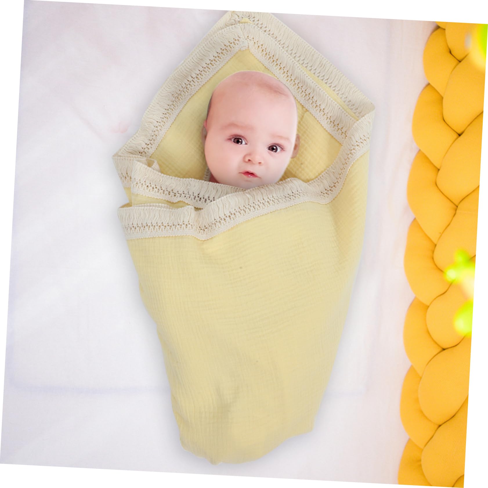 HANABASS 5 Stück Neugeborenen Baumwoll Badetuch Doppellagig Atmungsaktiv Babyswaddle Wickeldecke Gelb für Mädchen Jungen Vielseitig Verwendbar Kuschelig und Hautfreundlich