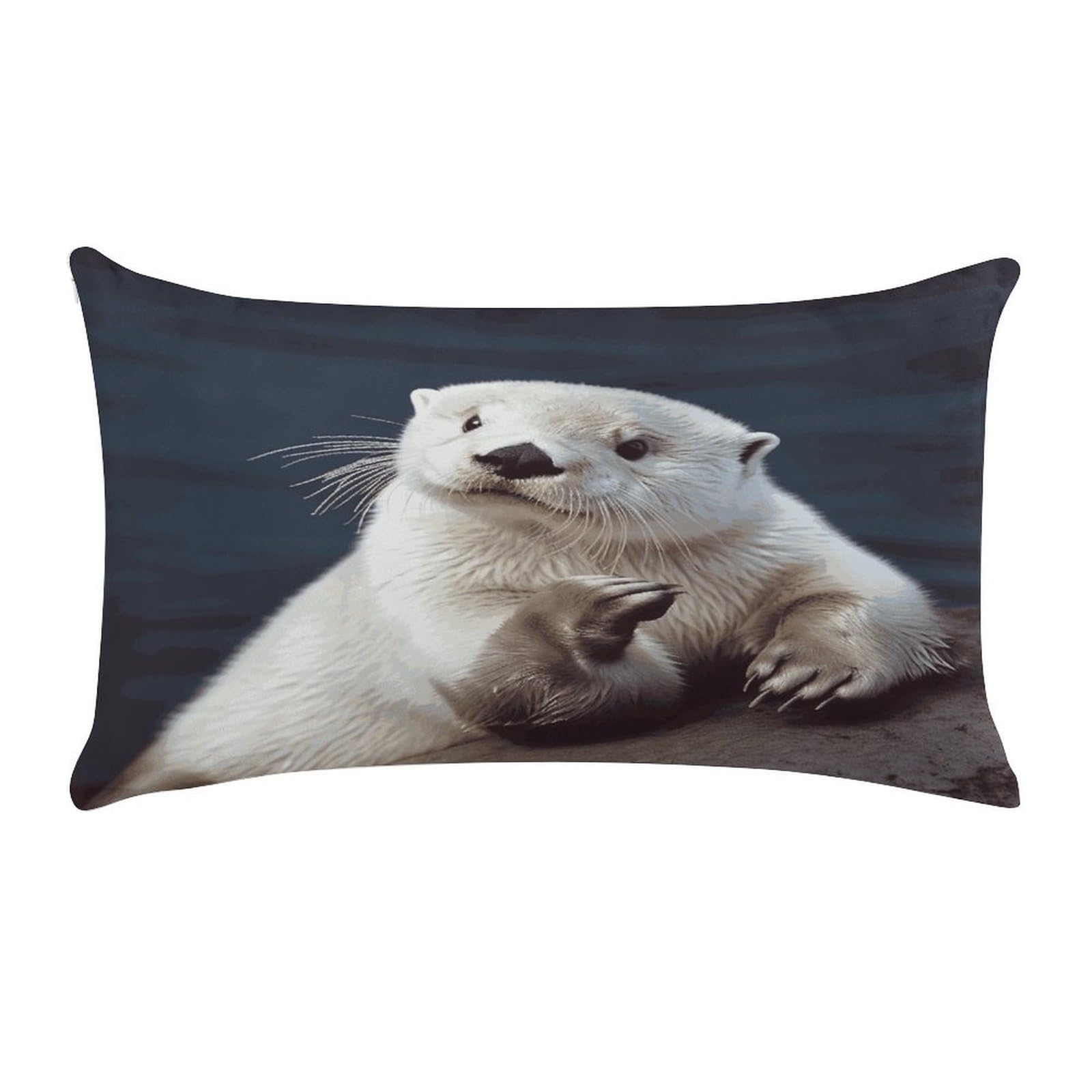 White Otter Pillow Cover Super Soft Pillowcase Luxury Cozy Fuzzy Velvet Pillow Shams Breathable Standard Pillow Cases with Zipper Wrinkle-Free Pillow Cover 12 "×20 "