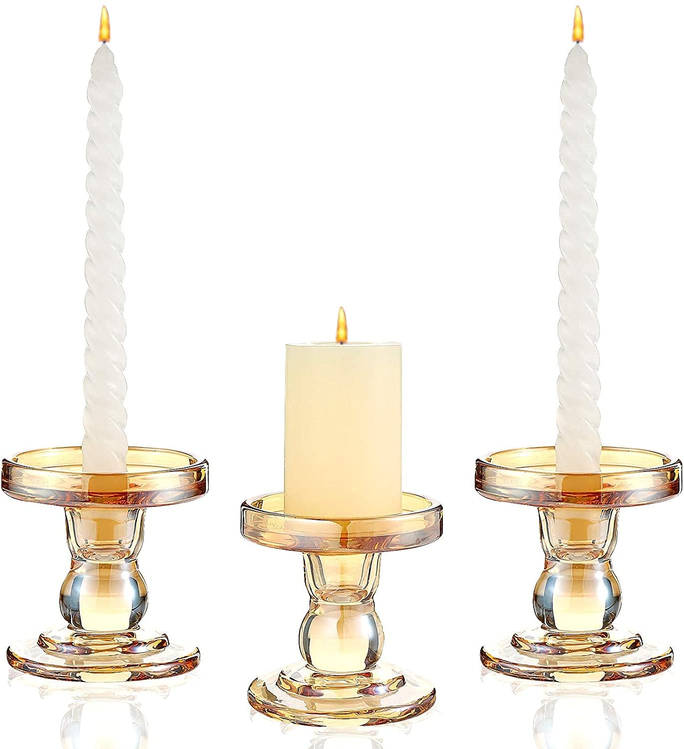 Azonee Diwali Festival Gold Glass Candle Holder for Pillar Candle Holder, Taper Candlestick Holders Set of 3 for Formal Events, Wedding, Church, Holiday DéCor, Table Centerpiece Decoration