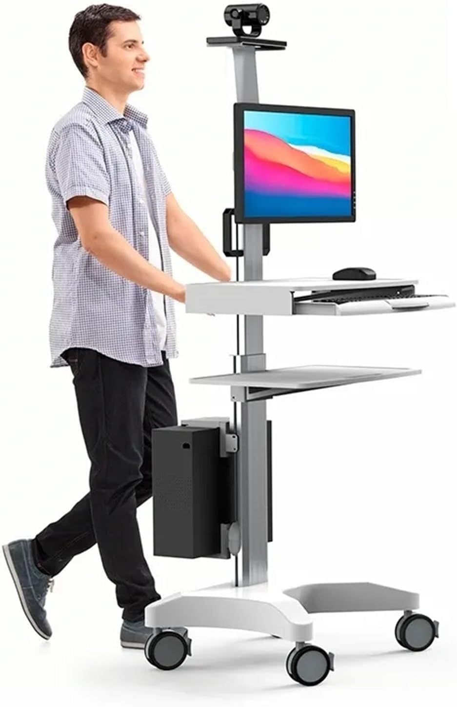 SBCGFY Medical Trolley Cart With Monitor Mount Holder Keyboard Tray With Wheels Mobile Workstation Cart For Hospital Clinic,Easy To Install