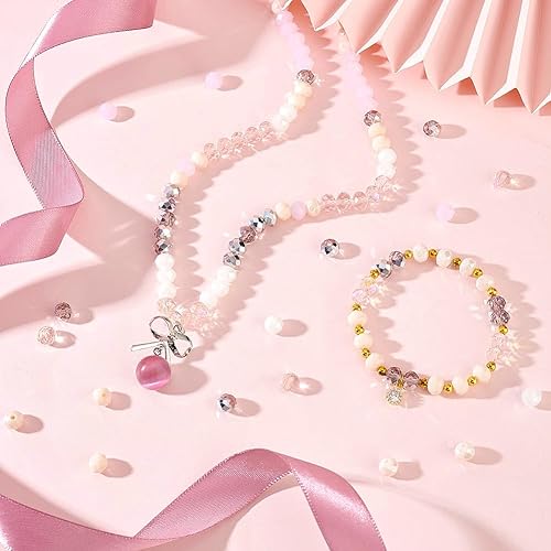 Miniatura 4 de PH PandaHall 350 cuentas de vidrio Rondelle facetadas, 7 colores, serie rosa, 0.316 x 0.236 pulgadas, agujero de 0.039 pulgadas para fabricación de