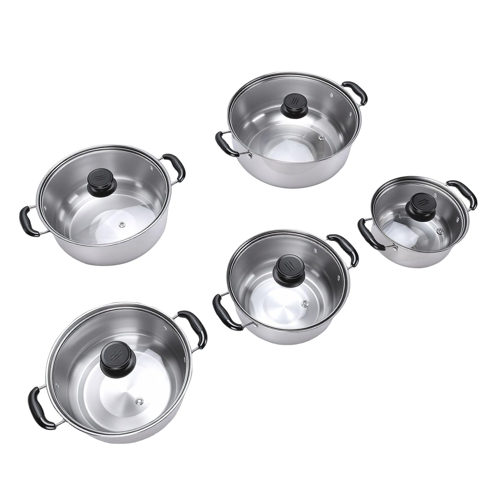 Kochgeschirr-Set, Induktion, Glasdeckel, Edelstahl, Küchen-Kochset für Zuhause, 5-teilig