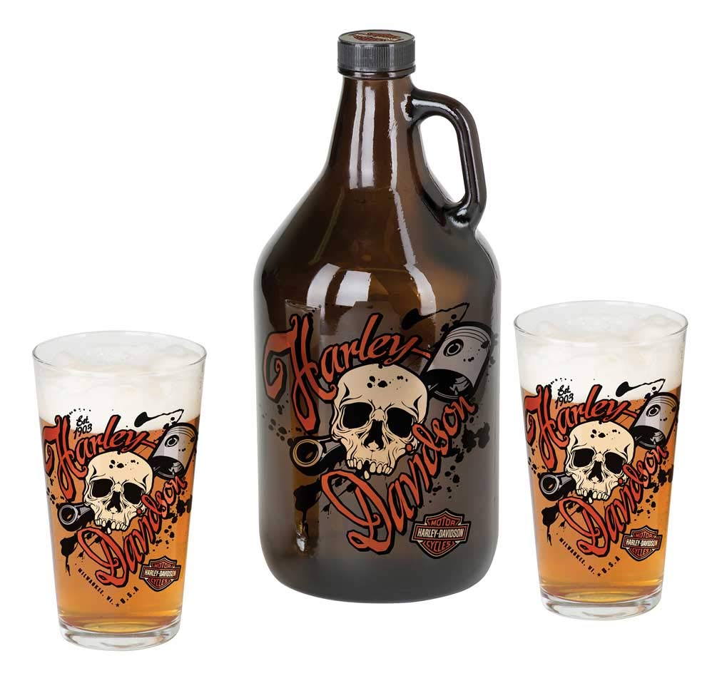 Harley-Davidson Piston Skull Growler Set w/ Two 16 oz. Pint Glasses HDL-18792
