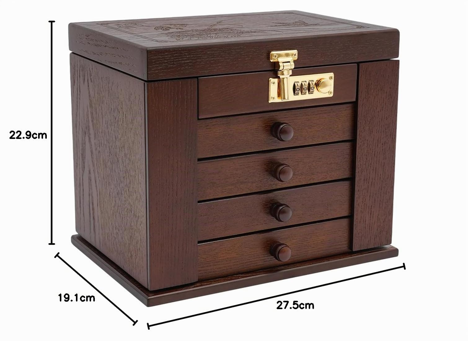 Joyero de madera de 5 capas para mujer, de madera maciza, estilo vintage, organizador grande con 4 cajones, estilo vintage, para collares, anillos, regalo