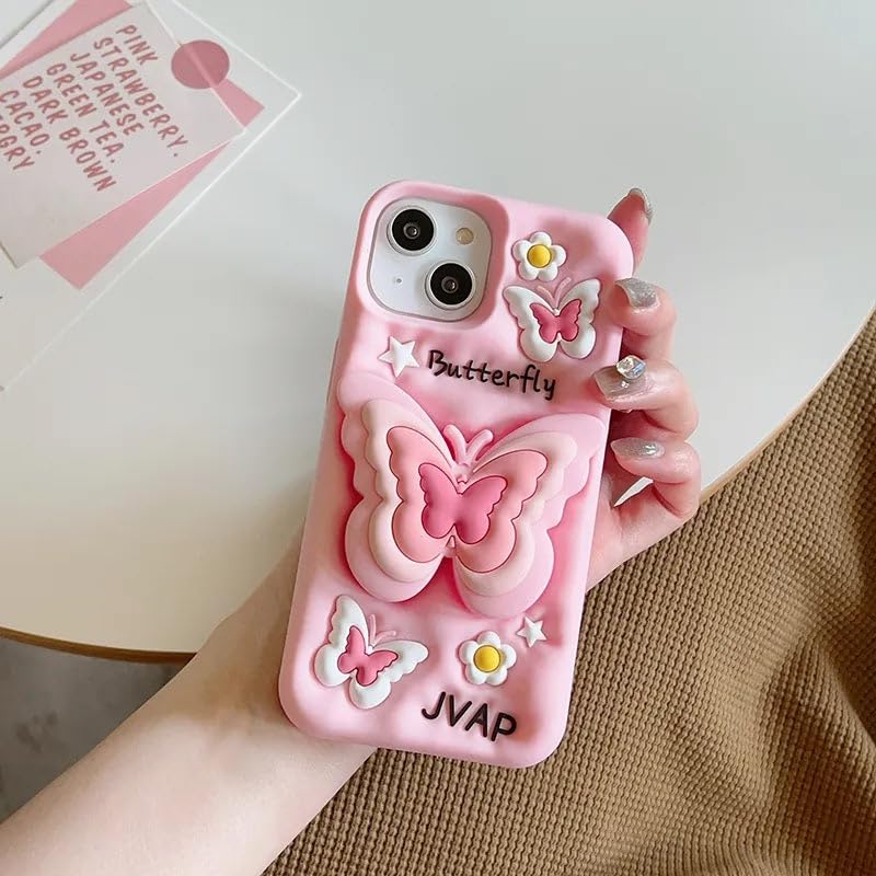 Image of COVERLY for iPhone 12 Pro 3D Butterfly Cartoon Pop Case,Premium Silicone Case Love Pastel Pink Color with Phone Holder Cool Full Protective Cute Kawaii Aesthetic Cover for Apple iPhone 12 Pro