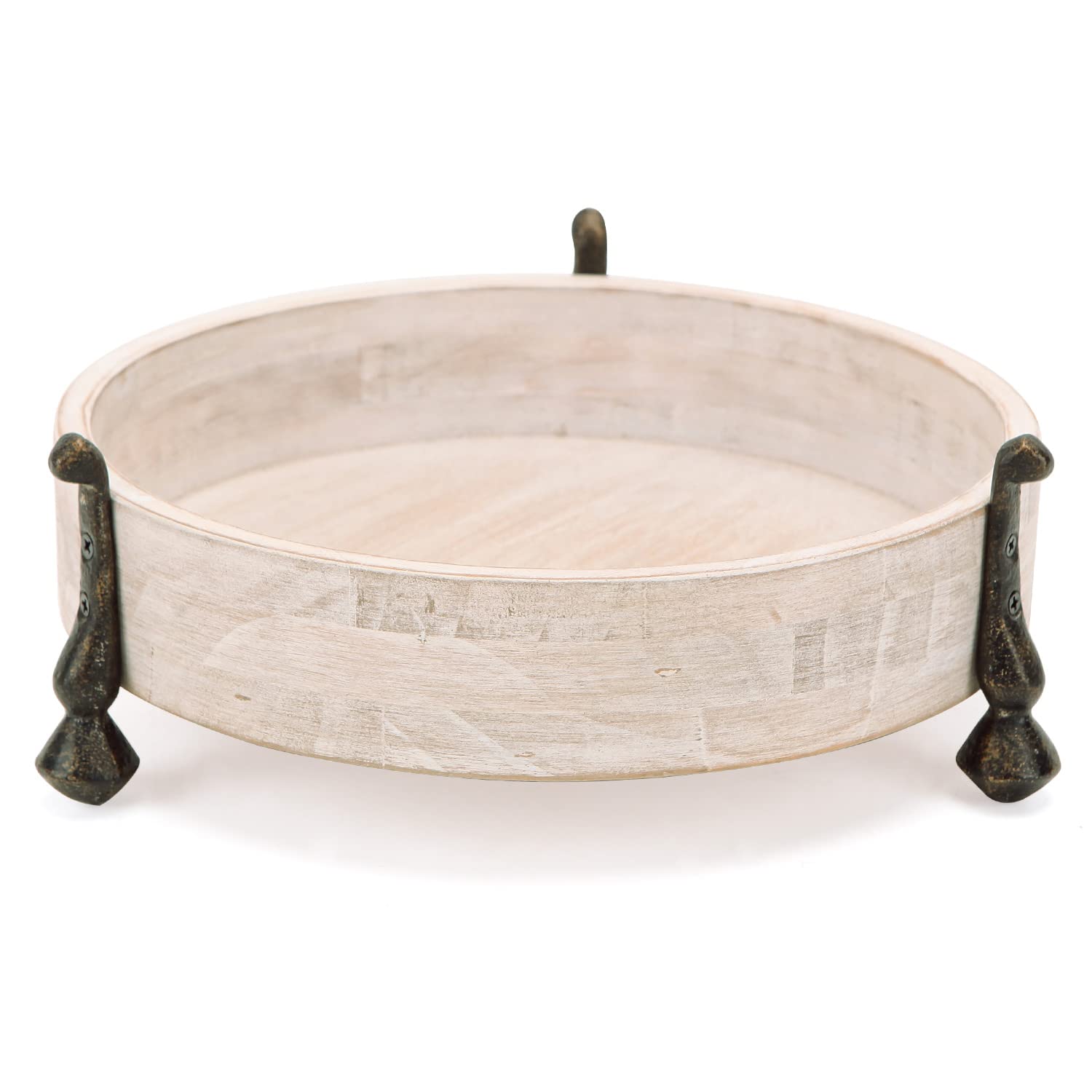 Plateau décoratif rond en bois blanc, plateau à bougies vieilli pour comptoir