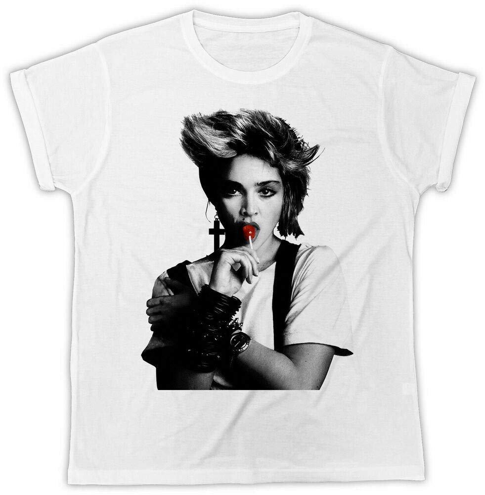 OFCool Madonna T-Shirt Lollipop Poster Pop RETR Gift Present Unisex Retro Cool 80S White